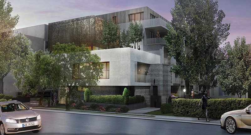 The front facade of the building at 826 N. Kings Rd. designed by Ric Abramson.